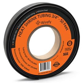 Wirefy | Heat Shrink Tubing - 3/4" inch - 3:1 Ratio - Adhesive Dual Wall Waterproof - Heat Shrink Tube - Heatshrink Tubes - Black - 50 Feet Roll | Trusted UL Certification