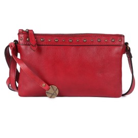 VILENCA HOLLAND 9 inch Women's Genuine Italian Leather Boho Studded Crossbody Sling Bag – Premium Quality, Stylish (Red)