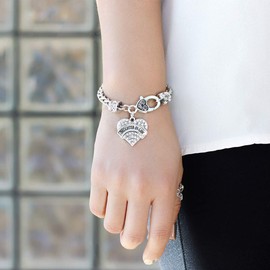 Inspired Silver - Daughter-In-Law - Silver Braided Bracelet for Women - Pave Heart Charm Bracelet Jewelry Gift with Cubic Zirconia - Women's Charm Bracelet with Lobster Claw Clasp
