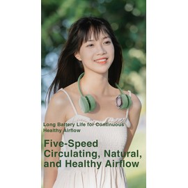 Compact Portable Neck Fan, Personal Neck Fan that Blows Cold Air, Bladeless, Rechargeable Fan, 360° Cooling, LCD Display, 5 Speeds(Green), Retro Style Neck Fan for Hot Weather, Gifts for Women Men