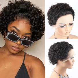 Unipearl Short Pixie Cut Wig Human Hair for Black Women Curly Bob Wig Human Hair 13x1 Human Hair HD Lace Front Wigs Pre Plucked Natural Black Color