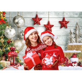CYLYH 7X5FT Christmas Backdrop White Wood Floor Photography Backdrop Winter Snow Christmas Balls Xmas Tree Gift Family Party Photo Background New Year Party Banner Backdrop
