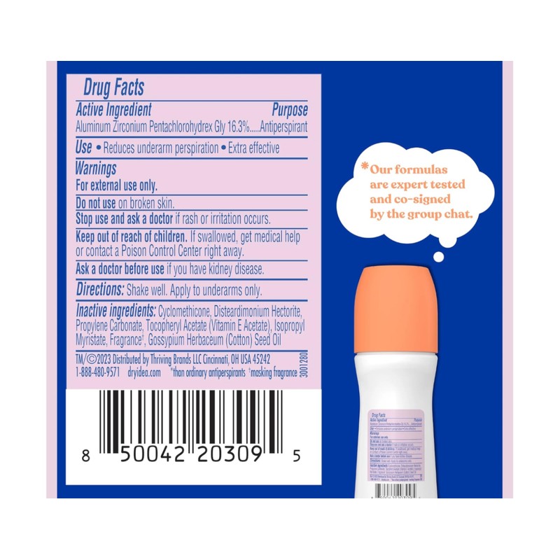 Dry Idea Anti Perspirant Deodorant Roll On Unscented 3.25 Ounce
