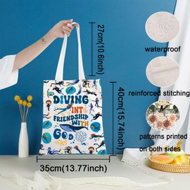 KEYCHIN Scuba Diving Tote Bag Scuba Safety Gift Diving Into Friendship With God Beach Scuba Shoulder Bag Scuba Diving Merch, Diving Into Tb