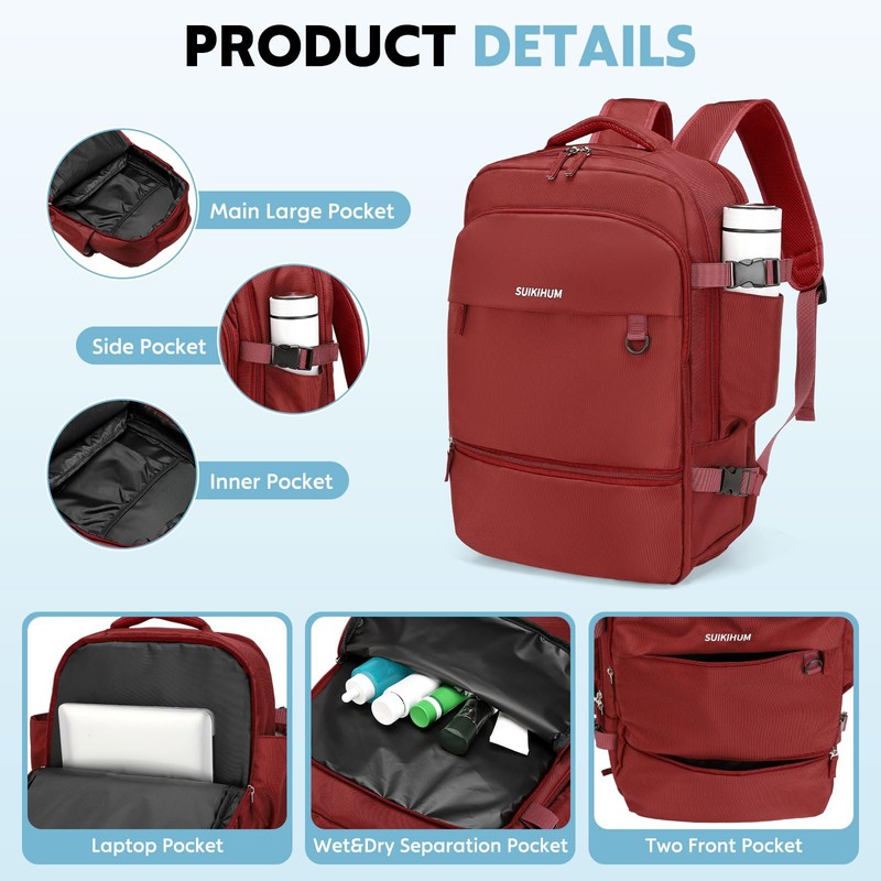 SUIKIHUM Travel Backpack Men Women Carry on Daypack fit 16"