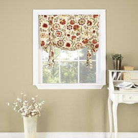 Twill and Birch Daphne Tie Up Drape Shade Valance, 33" X 29", Crimson