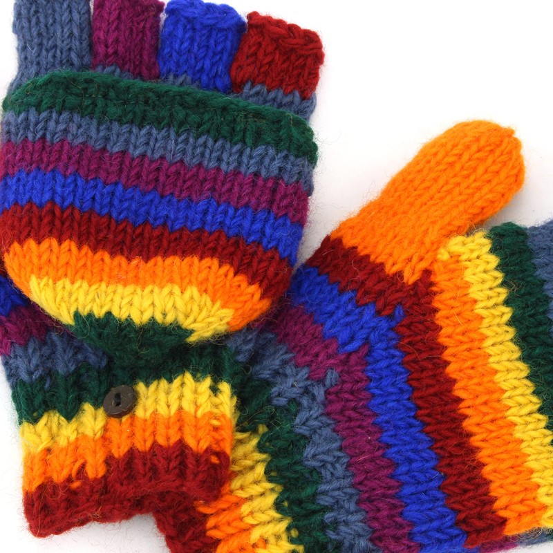 LOUDelephant Chunky Wool Knit Fingerless Shooter Gloves - Stripe -