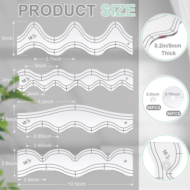Kigley 4 Pcs Free Motion Quilting Templates Waves Acrylic Quilting