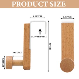Fiwochic 4 Pcs Wooden Cubicle Hooks, 3 Inch Over The Cabinets Door Towel Holder Heavy Duty Wood White Coat Hangers Natural Rustic Steel Wooden Hook for Wardrobe Cupboard Drawer Kitchen Bathroom