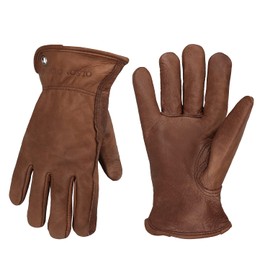 OLSON DEEPAK Leather Gardening Gloves for Women, Work Gloves, Cowhide Leather, Thorn-Resistant (Retro Brown, L)