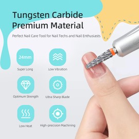 HYTOOS 24mm Super Long 5 in 1 Nail Drill Bits, Cross Tapered Carbide Bit, 3/32" Two-way Rotate for Both Hand, Remove Acrylic Nails/Gel, Electric File Tool Drills Manicure Accessories (2XC)