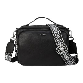 Gladdon Women's Shoulder Bag with Zip, Crossbody Bag, Leather Handbag Small, Wide Shoulder Straps Jacquard Fabric, A-Black, 未古风格