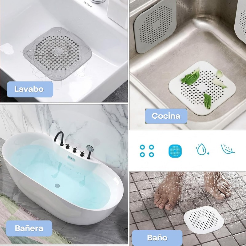 10 Filtros Multifuncionales Silicona para Desagüe Ventosa Coladera Drenaje Captador