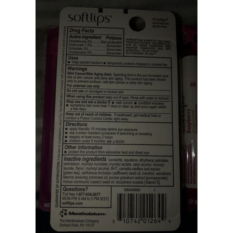 Softlips Lot 10 Softlips Lip Protectant Raspberry Balm 20 SPF