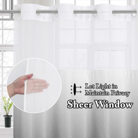 Gibelle No Hook Waffle Weave Shower Curtain with Snap-in Fabric Liner Set for Bathroom, Hotel Style with Mesh Top Window, Waterproof & Washable, Ombre Grey, 72x74