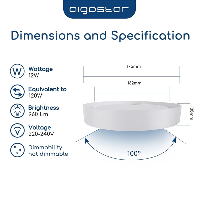 Aigostar LED Ceiling Light 12 W Ceiling Light 4000 K