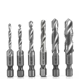 6X HSS Hex Shank Tap Drill Bits Metric Thread Screw Compound Tapping Set Tool with M3 to M10 Sizes, High-Speed Steel 4341, Ideal for Drilling and Tapping