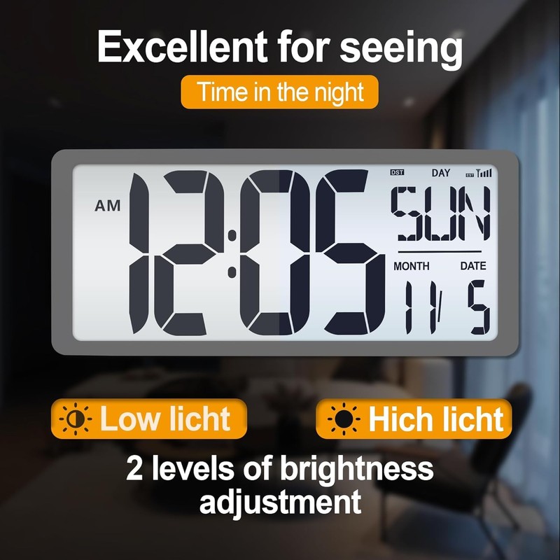 GEELION 18.5" Extra Large Atomic Clock with Backlight Digital Wall
