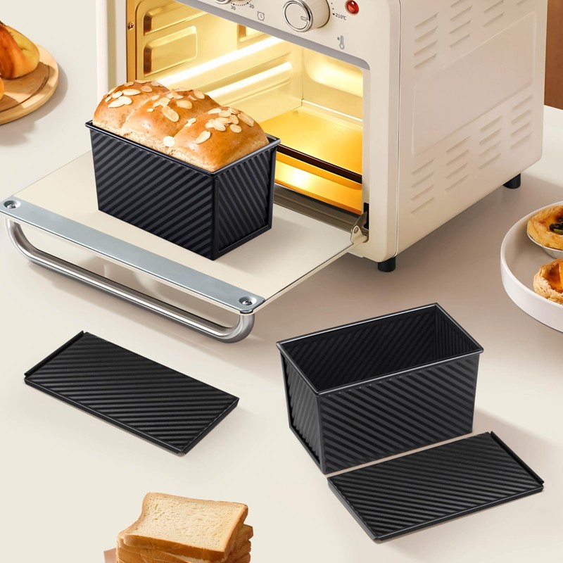 2 Pack Pullman Bread Loaf Pan with Lid, 1 Pound