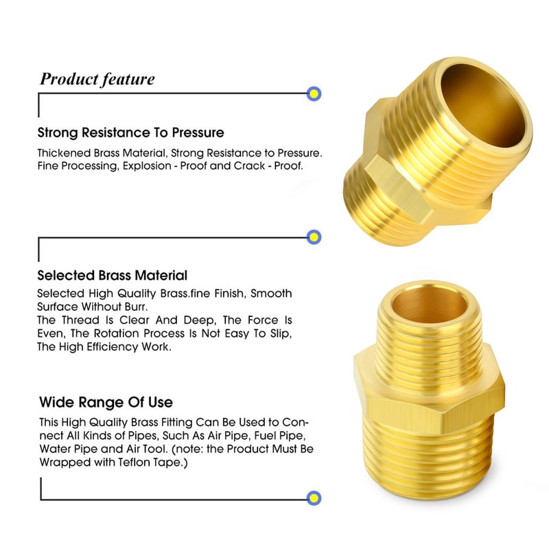 TAILONZ PNEUMATIC 5PCS Brass Pipe Fitting, Reducer Adapter, Hex Nipple,