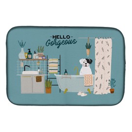 Caroline's Treasures CK7536DDM White Boxer in Bathtub Dish Drying Mat Absorbent Dish Drying Mat Pad for Kitchen Counter Dish Drainer Mat for Countertop, 14 x 21", Multicolor
