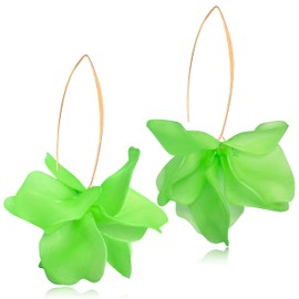 GPASTG Handmade Bohemian Acrylic Flower Petal Dangle Drop Earrings Long Big Rose Floral Earrings for Women (Green)
