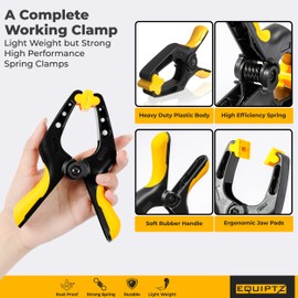 EQUIPTZ 4 Pack Spring Clamps Heavy Duty - 3 inch Max Jaw Opening Plastic Clamps for Woodworking, Crafts, Backdrop and Pool Cover - 6 Inch Long Rust Free Spring Clips with Non-Detachable Jaw Pads