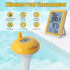 Geevon Pool Thermometer Floating Easy Read with Large Display, Upgraded Waterproof Digital Pool Thermometer Wireless for Swimming Pool, Small Ponds, Spa Water Temperature Thermometer