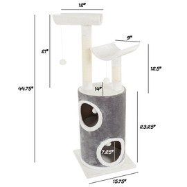 5-Tier Cat Tower with 2 Napping Perches, 2 Story Cat Condo, 2 Sisal Rope Scratching Posts, Hanging Toys – Cat Tree for Indoor Cats by PETMAKER (Gray)