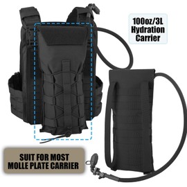 PETAC GEAR 3L Tactical Hydration Pack, Molle Carrier Pouch for 100 oz Hydration Bladder Daypack Water Backpack (Black)