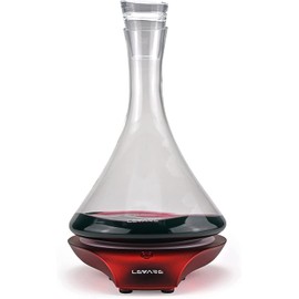 LEVARE Electric Aerator and Glass Decanter Set, Smart Swirl Aerating Base Ages Wine in Minutes, Premium Aeration for Sommeliers, Wine Enthusiasts (Holiday Red)