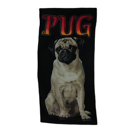 Zeckos White Pug Dog 30 x 60 inch Black Beach Towel