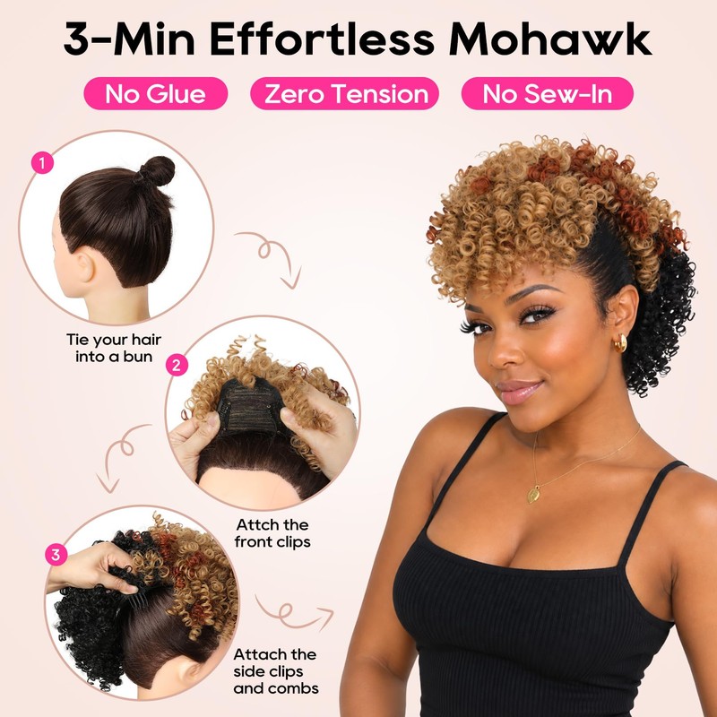 Mohawk Wig for Black Women Kinky Curly Clip in Mohawk