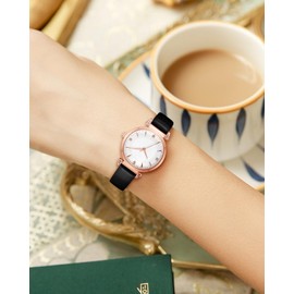 CIVO Watches for Women Stylish Wristwatch: Designer Analogue Ladies Watches - Small Face Watch with Leather Strap Black