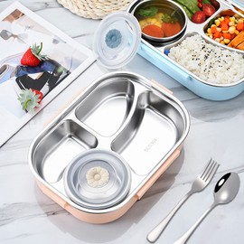 Lunch Box Made of 304 Stainless Steel, Lunch Box with 4 Compartments, with Fork and Spoon, with Dessert Cup, 1500 ml Bento Lunch Box, Lunch Box, Warming Box for Food, Breakfast Box, for Hiking,