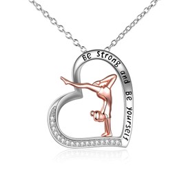 Gymnastics Gifts for Girls Sterling Silver Gymnastics Heart-Shaped Pendant Necklace for Women (silver-Gymnastics Necklace)