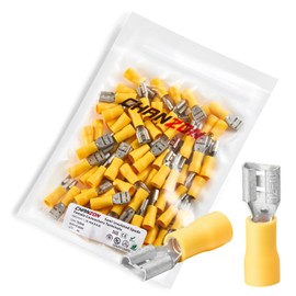 Chanzon 80pcs UL Listed 6.3mm Female Spade Connector Quick Disconnect Semi-Insulated PVC - Yellow - 10 11 12 awg Gauge Wire Crimp Terminal 6.3 x 0.8 mm 1/4'