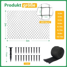 Pond Net, Bird Protection Net, Pigeon Net for Garden, 12 x 12 mm, Fine Mesh, 30 g/m², Robust, Tear-Resistant, UV-Resistant, Tight Mesh, Pond Cover, Pool Net, Bird Net, Leaf Net, Fruit Tree Net (2 x 5