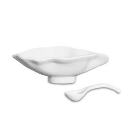 Beatriz Ball Vida Havana Small Oval Bowl with Spoon White Luxury Melamine