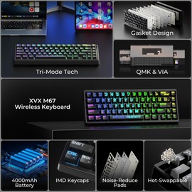 x XVX M67 Wireless 60% Percent Keyboard, QMK/VIA Topographic Gaming Keyboard, Tri-Mode Thocky Creamy Mechanical Key board, Hot Swappable Gasket Mount RGB IMD Tech for Win/Mac, Miami Theme, Black