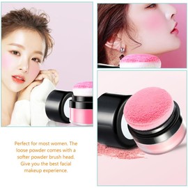 Rubor Polvo Suelto Coral con Puff y Brocha Ligera para Mejillas Maquillaje de Brillo y Tono Uniforme en para Mujeres