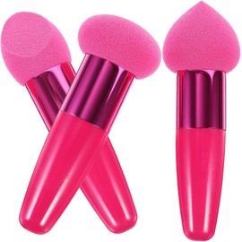Veemoon 3 Esponjas Cosméticas Faciales para Base de Maquillaje, Pinceles de Esponja de Belleza Secos y Húmedos, Color Rosa Fucsia, Tamaño Pequeño, para Uso Profesional y Diario en Hogar