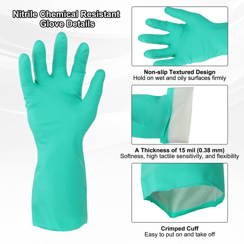 MECCANIXITY Nitrile Chemical Resistant Gloves, Industrial Gloves Anti-Slip Protective Safety