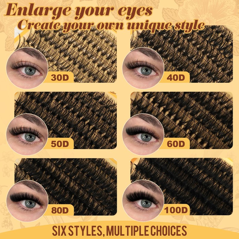 QUEWEL Lash Clusters, 600pcs 3D Eyelash Clusters 30D 40D 50D