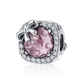 PAHALA 925 Strling Silver Radiant Hearts Bead with Crystals Charm Bead (Pink)