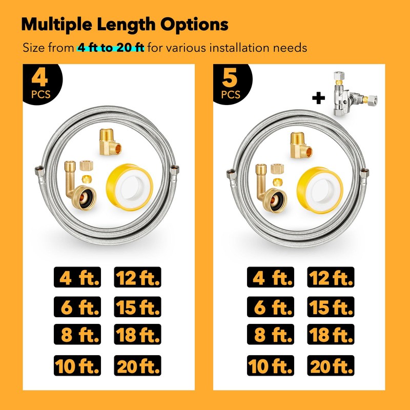 Dishwasher Hose Installation Kit - Includes Water Supply Line, 3/8"