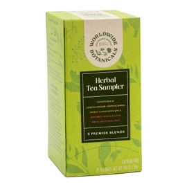 Worldwide Botanical Herbal Tea Sampler, 25 Tea Bags - Lemon Balm, Lemon Ginger Ashwagandha, Hibiscus Citrus Zest, Sweet Cinnamon & Rooibos Masala Chai