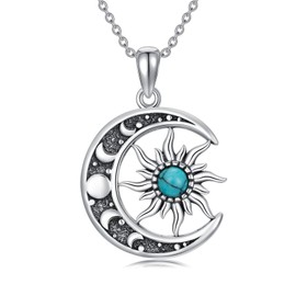 YONFQE Sun and Moon Necklace 925 Sterling Silver Moon Pendant Necklace Sun Jewellery Gift for Women Mum Wife Bestfriends, Sterling Silver, No Gemstone