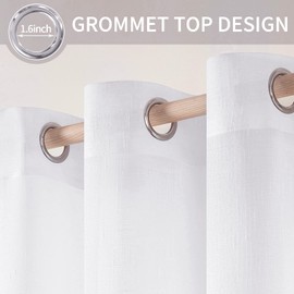 MIULEE Natural Linen Sheer Window Curtains - Elegant Solid White Drapes Grommet Top Voile Panels for Bedroom Living Room (52X90 Inch)