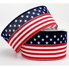 9 Yard Flag Wire Edge Ribbon, Star Ribbon, 4th of July Ribbon for Wreaths, Patriotic Ribbon, 2.5 Wired Ribbon